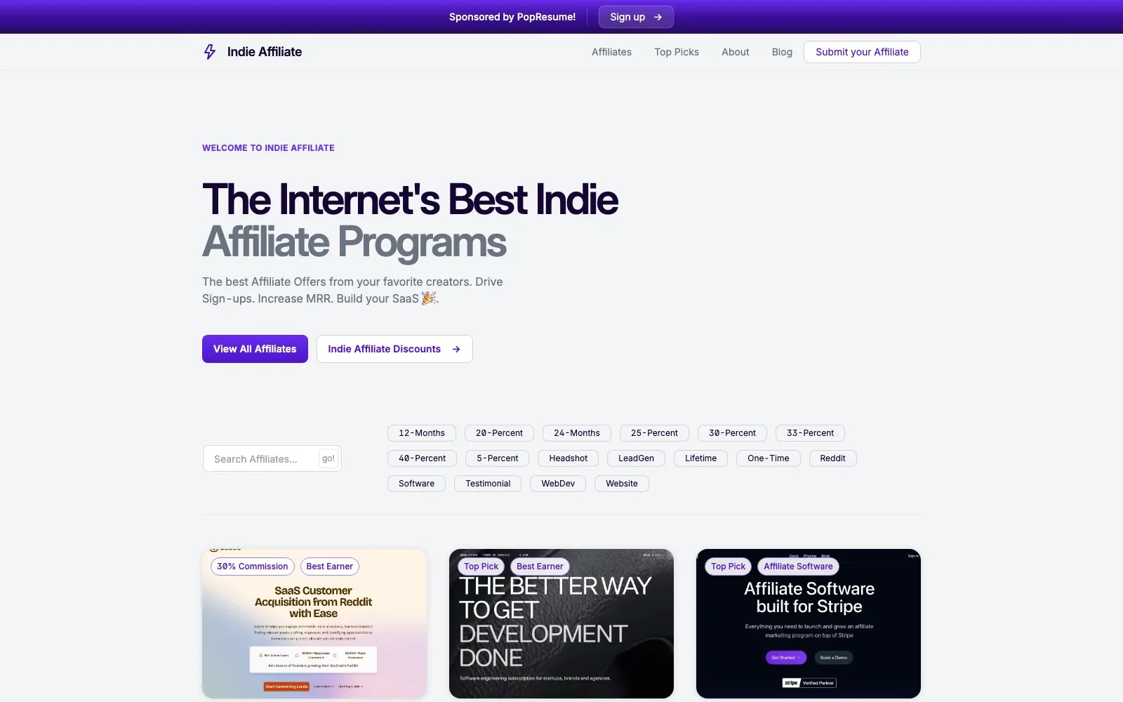 IndieAffiliate homepage hero