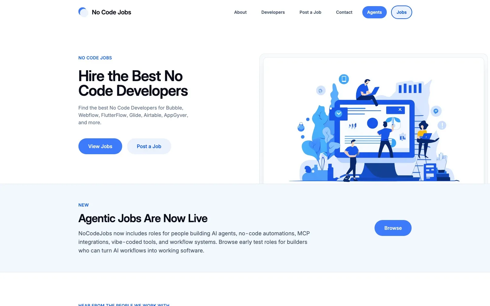 No Code Jobs homepage hero