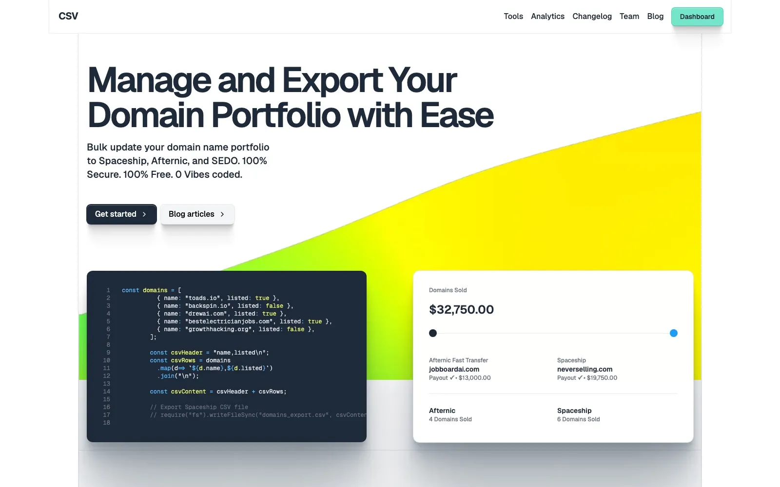CSV.Domains homepage hero