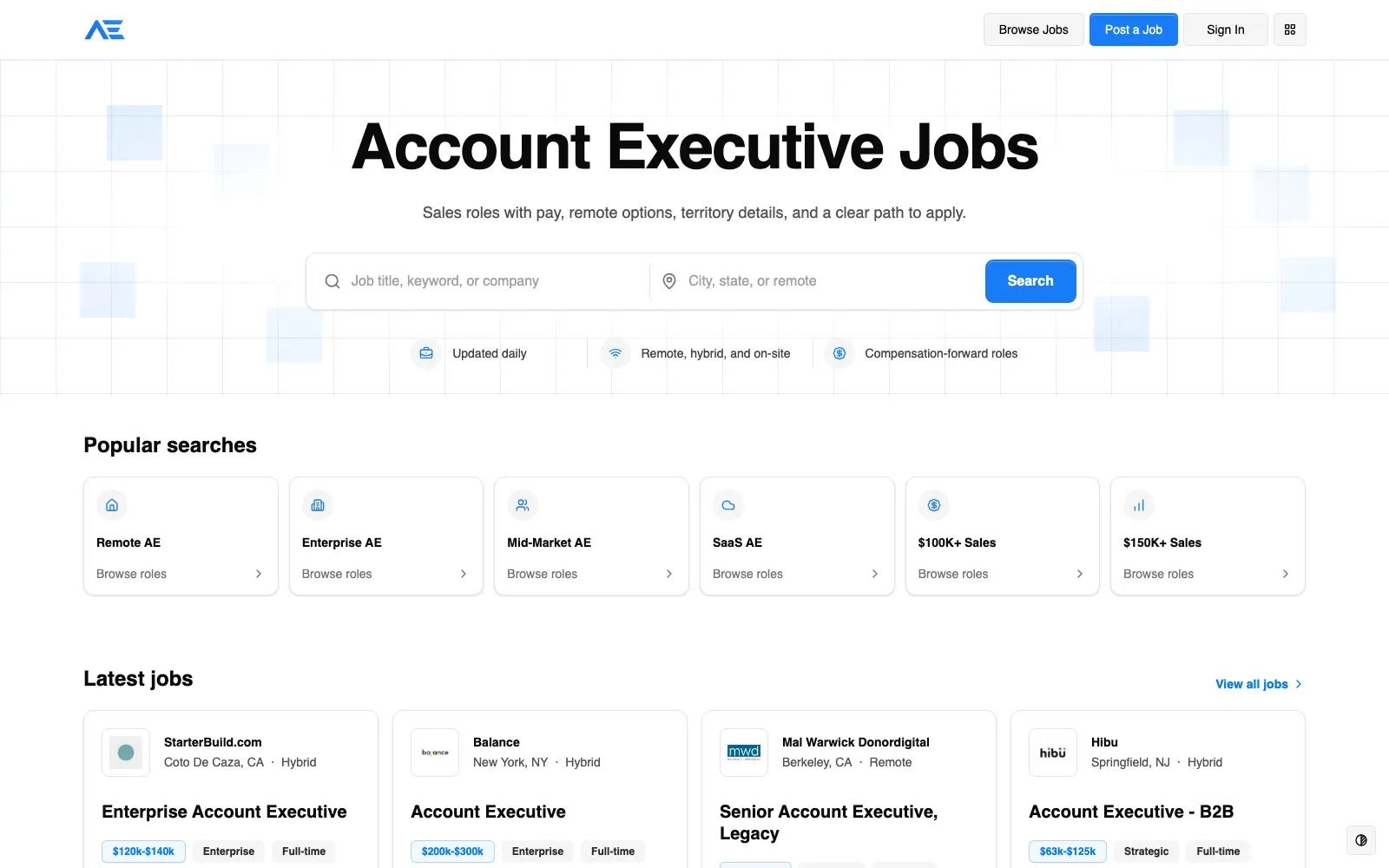 Account Executive Jobs homepage hero