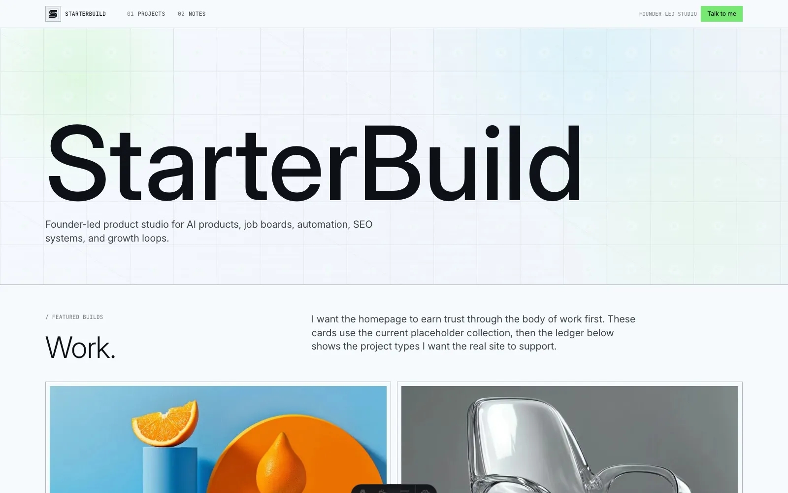 StarterBuild homepage hero