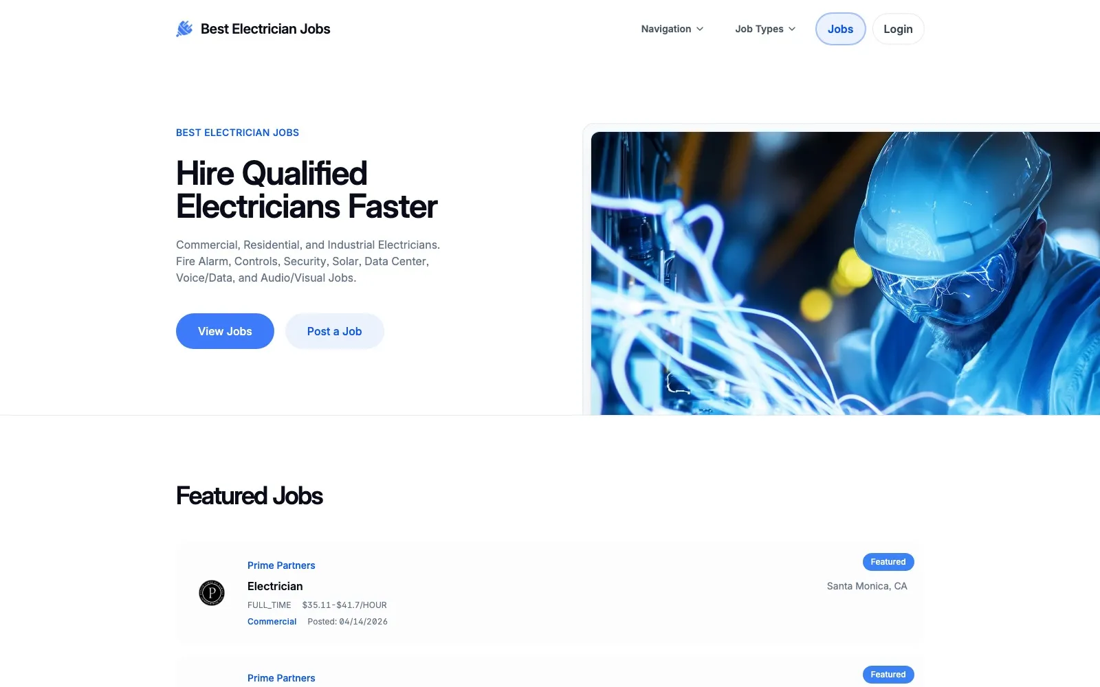 Best Electrician Jobs homepage hero