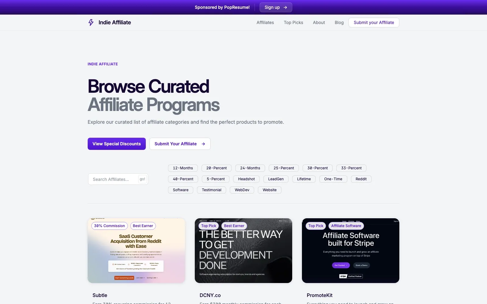 IndieAffiliate affiliates page