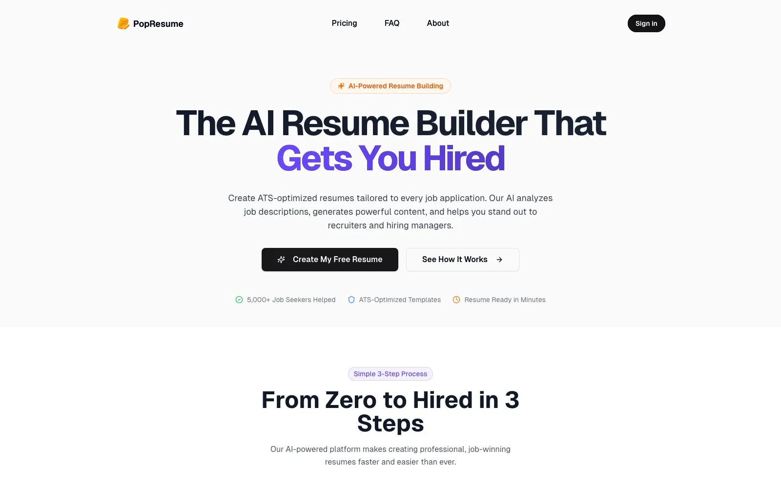 PopResume AI resume builder page