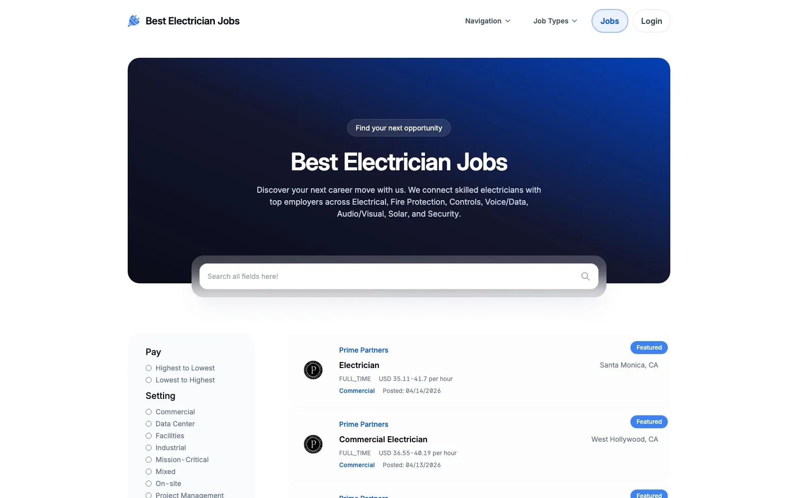 Best Electrician Jobs open positions page