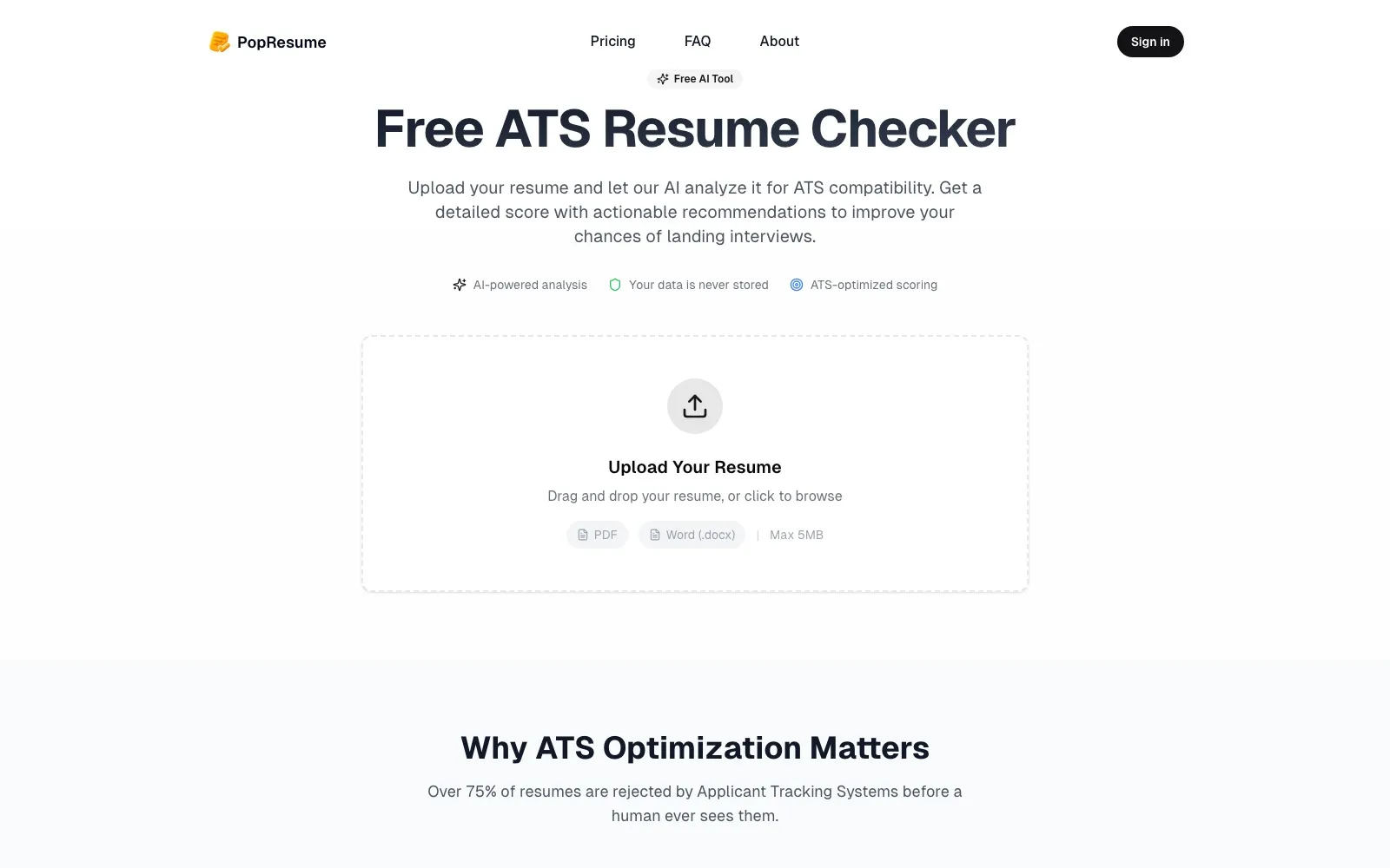 PopResume ATS checker page