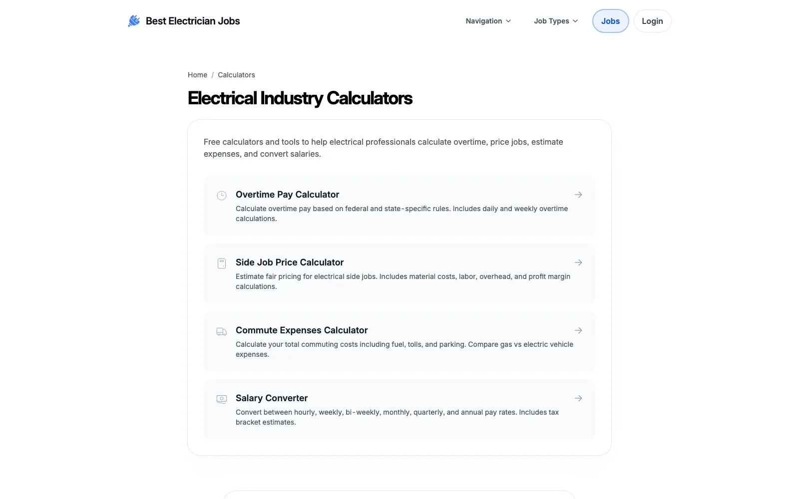 Best Electrician Jobs calculator page