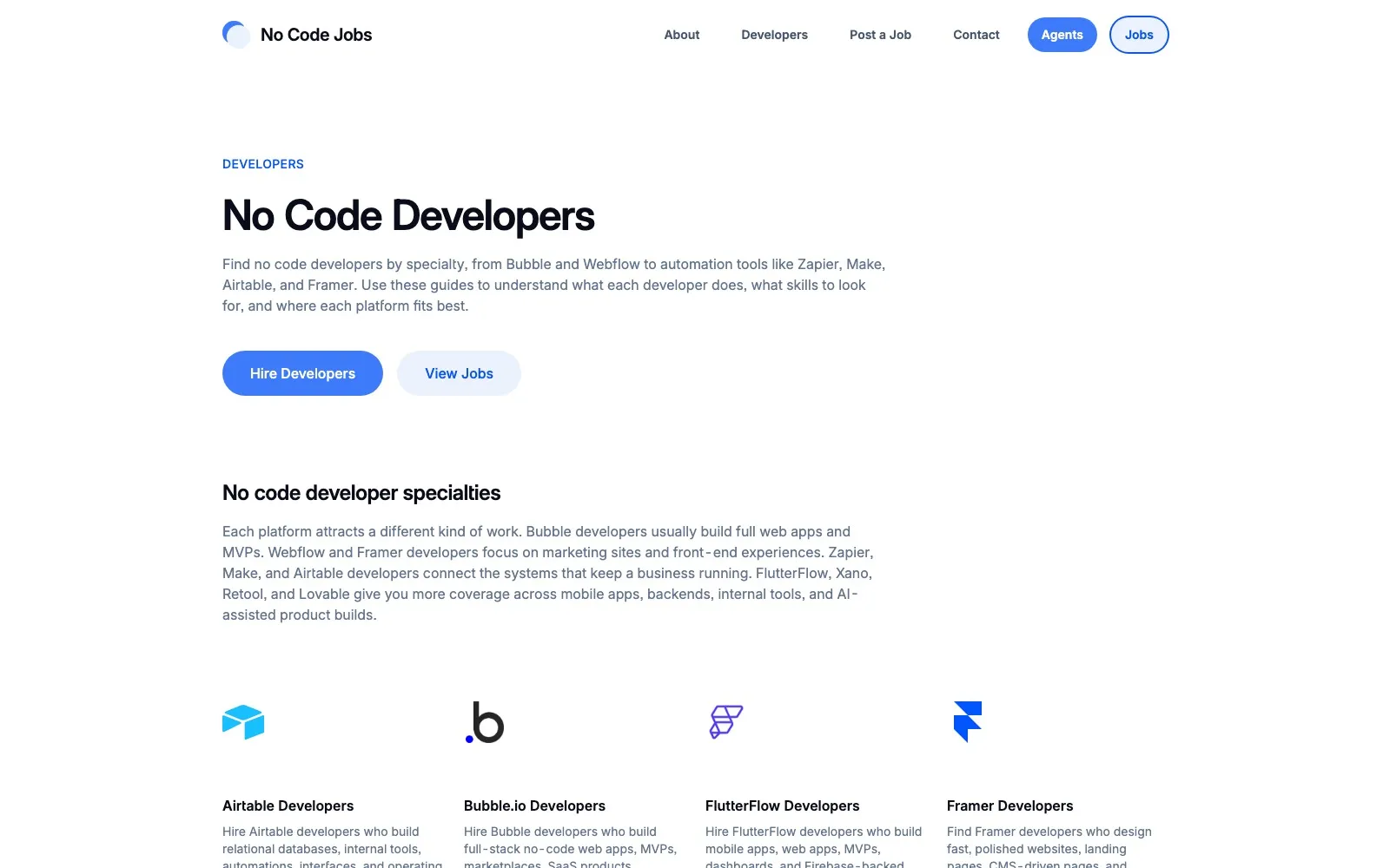 No Code Jobs developers page