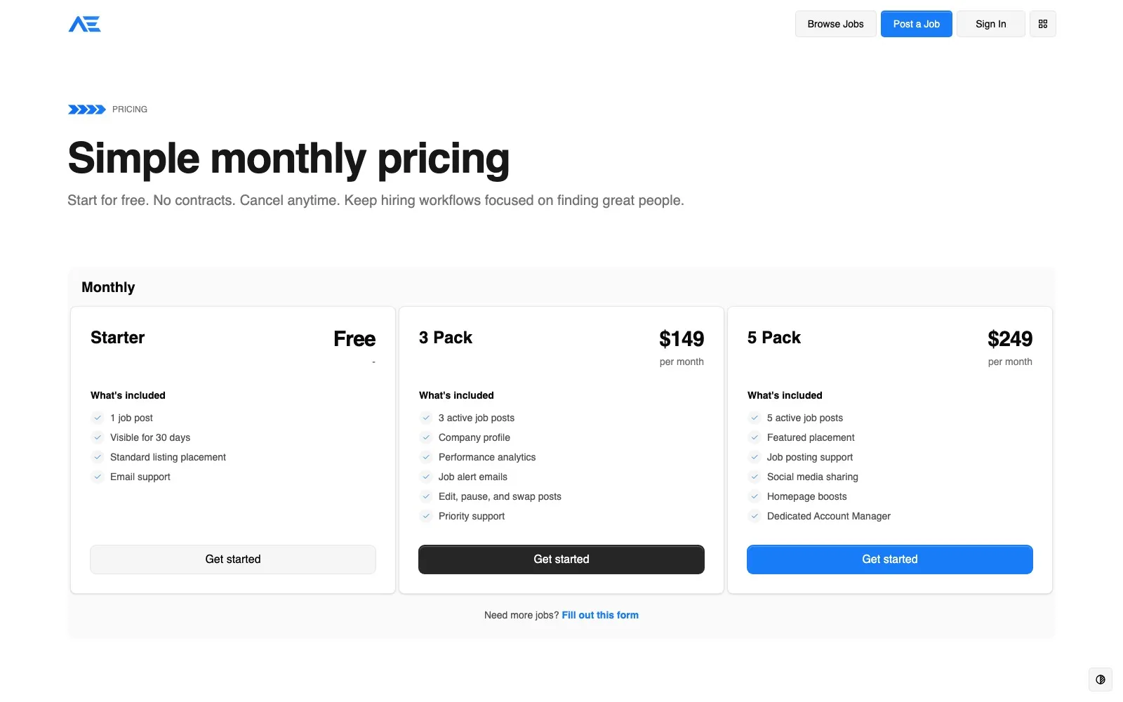 Account Executive Jobs pricing page