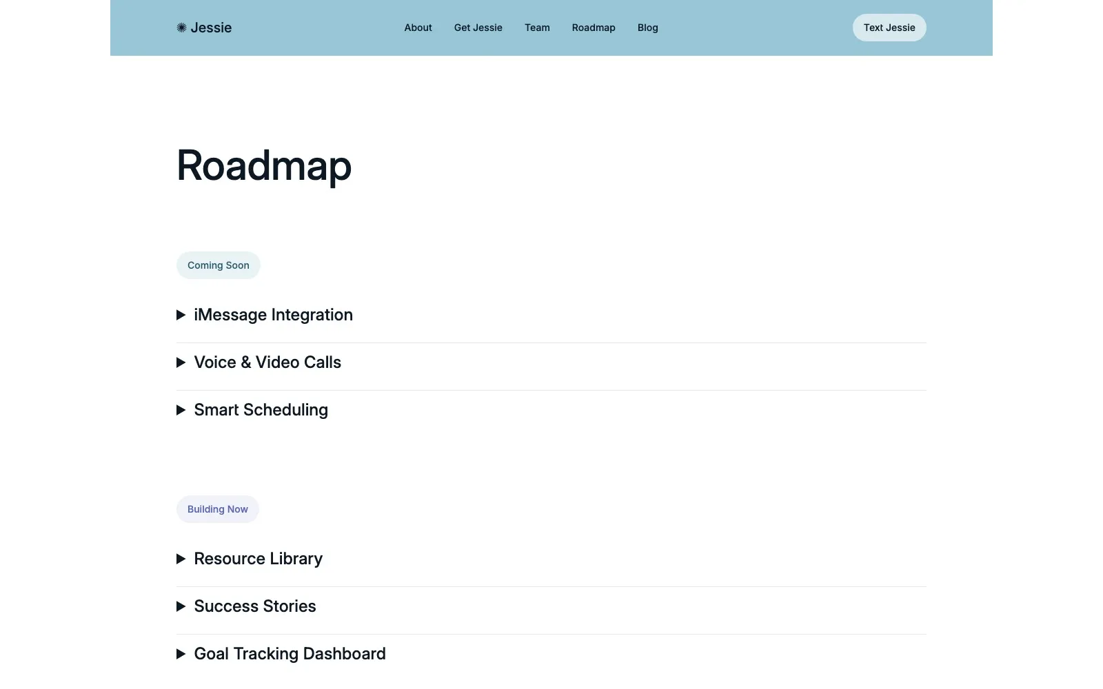 Jessie Chat roadmap page