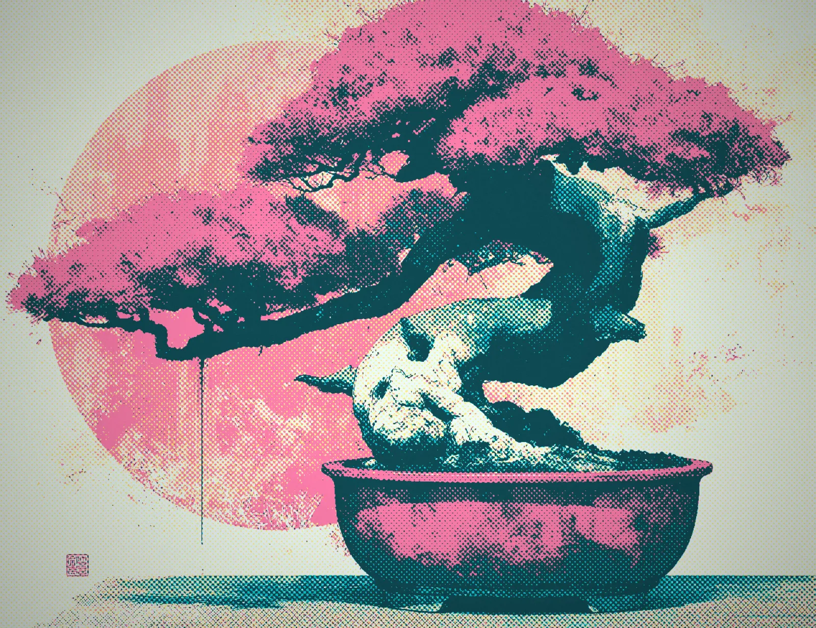 Pop-art illustration of a bonsai tree