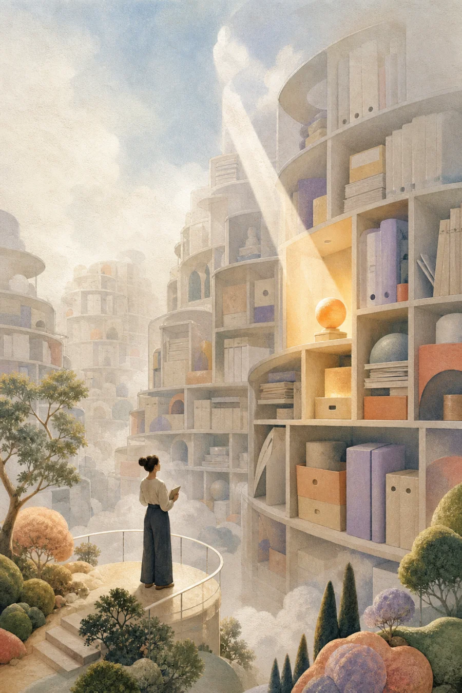 A light beam finding one object in a layered archive